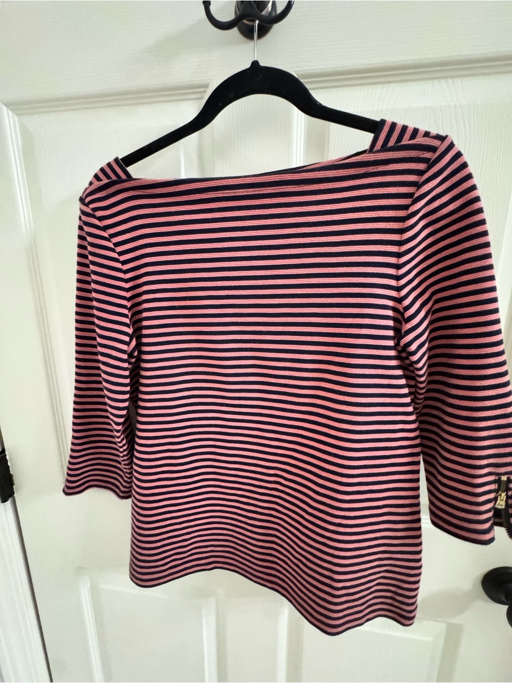 Talbots Pink and Black Striped Boatneck Long Sleeve Top